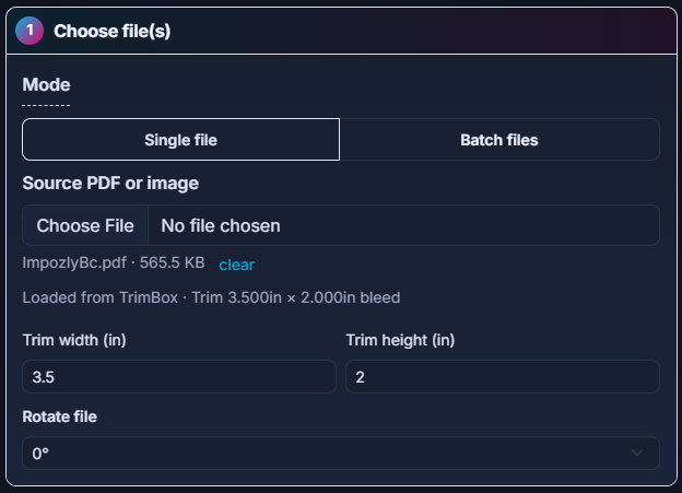 Imposer choose file panel