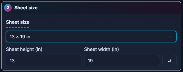 Imposer sheet size panel